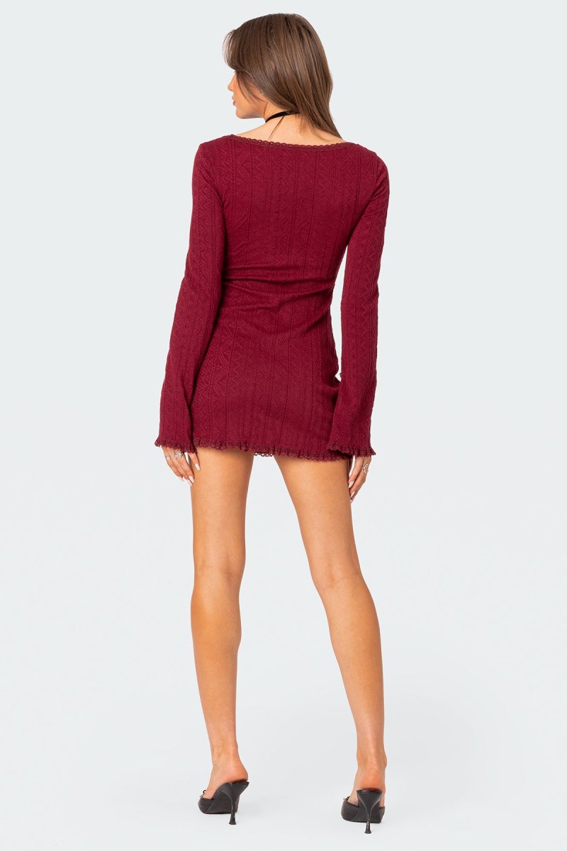 Edikted Krista Lacey Knit Mini Dress Burgundy | USA AZ821892V0