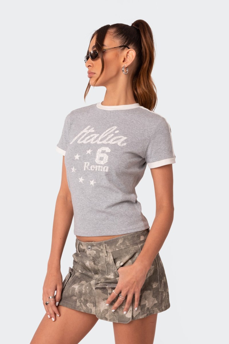 Edikted Kyle Athletic T-Shirt Graphic Tops Gray Melange | USA RQ472707W4