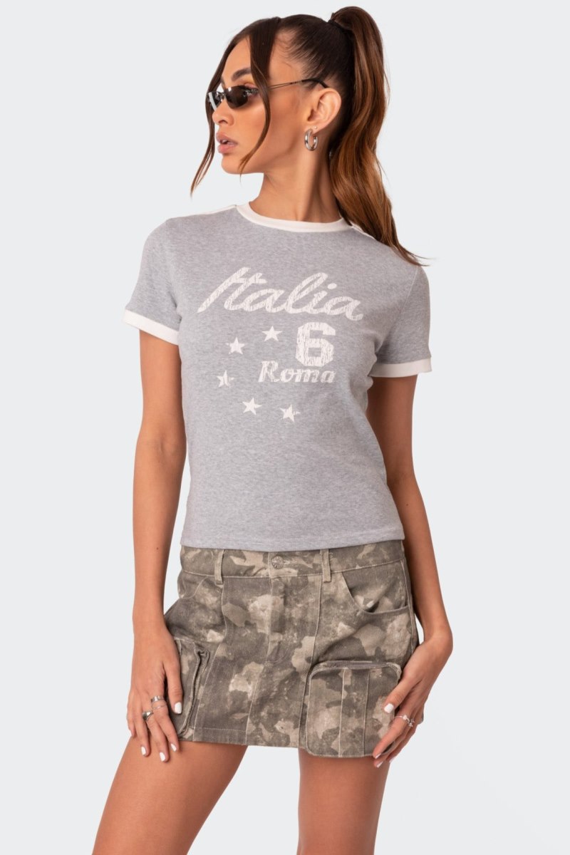 Edikted Kyle Athletic T-Shirt Graphic Tops Gray Melange | USA RQ472707W4