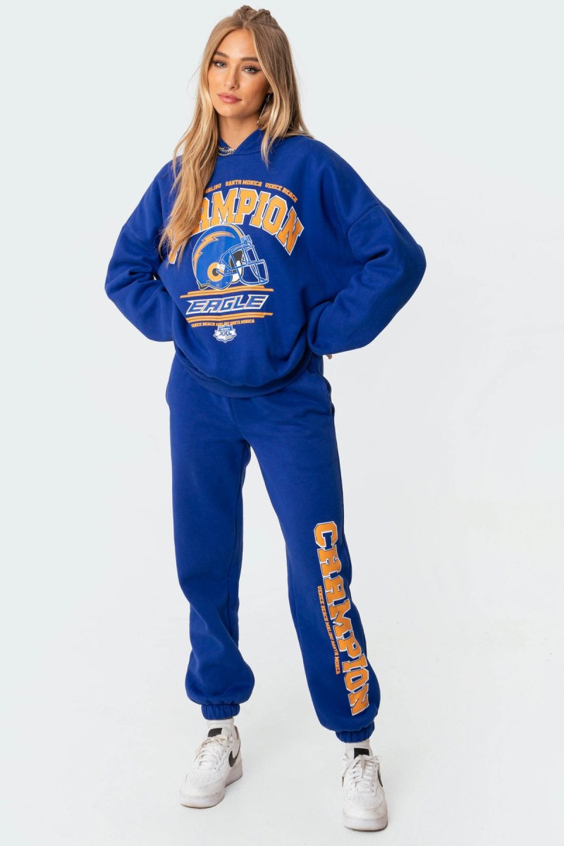 Edikted La Champion Oversized Hoodie Blue | USA PF452625K8
