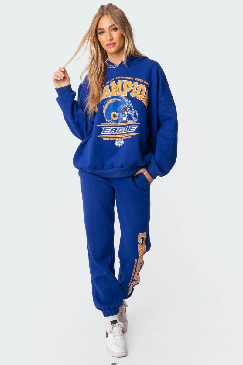 Edikted La Champion Oversized Hoodie Long Sleeve Tops Blue | USA OR531643F5