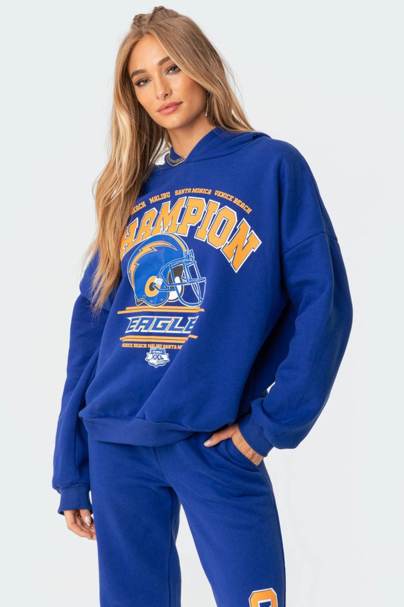 Edikted La Champion Oversized Hoodie Long Sleeve Tops Blue | USA OR531643F5