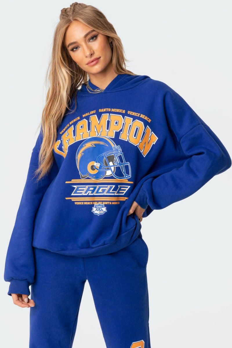 Edikted La Champion Oversized Hoodie Long Sleeve Tops Blue | USA OR531643F5