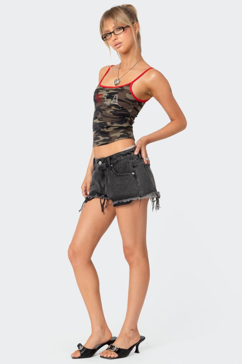 Edikted La Lover Rhinestone Tank Graphic Tops Olive | USA LP400130J7
