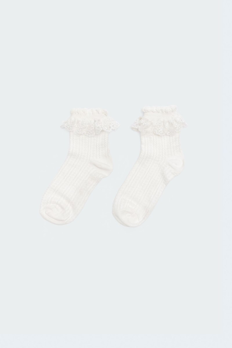 Edikted Lace Frill Socks White | USA ZH892479I9