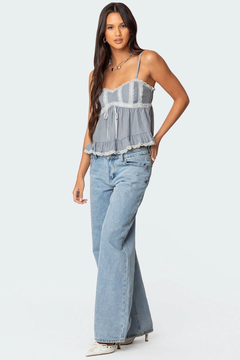 Edikted Lace Trim Babydoll Tank Top Gray | USA LL111191H4
