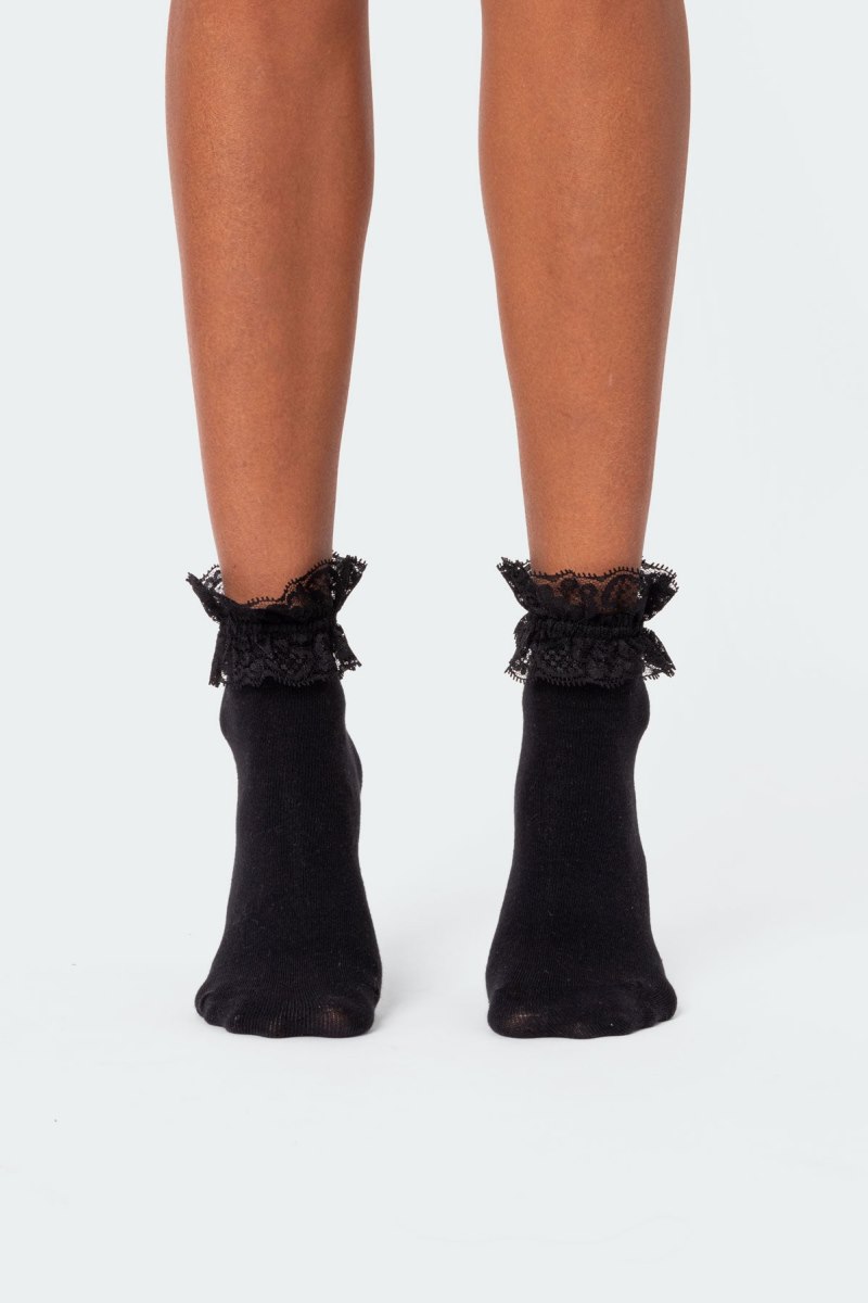 Edikted Lace Trim Socks Black | USA QF652235E0