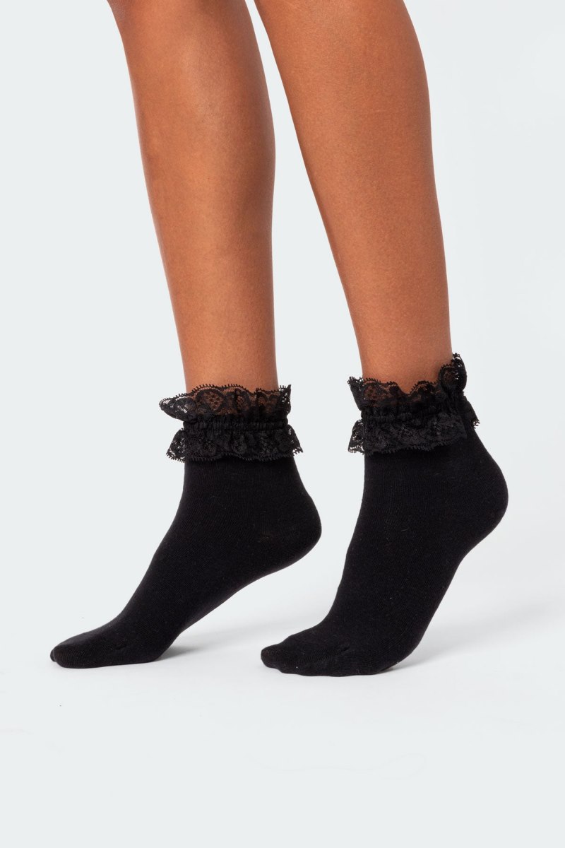 Edikted Lace Trim Socks Black | USA QF652235E0
