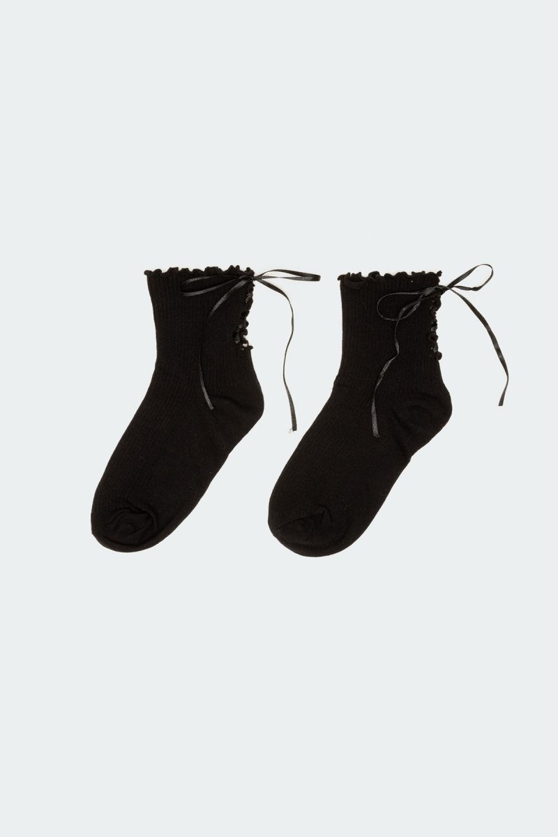 Edikted Lace Up Frilled Socks Black | USA XQ976727E9
