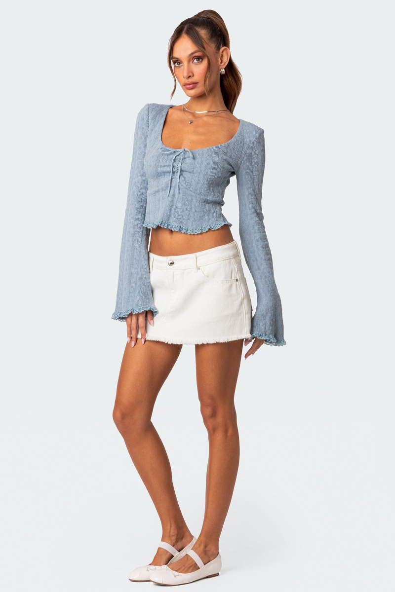 Edikted Lacey Knit Long Sleeve Tops Blue | USA GQ310551R4
