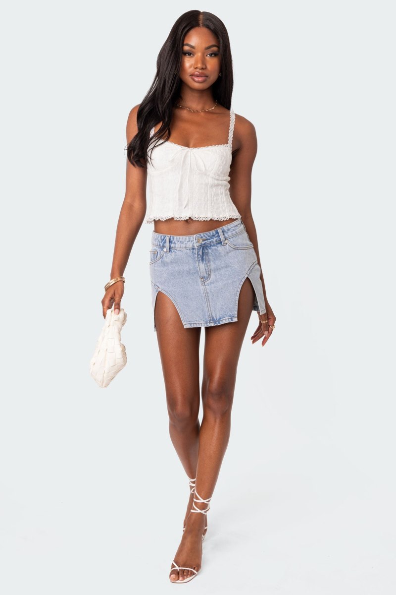 Edikted Lacey Knit Tank Crop Tops Light Blue | USA FX876907E2
