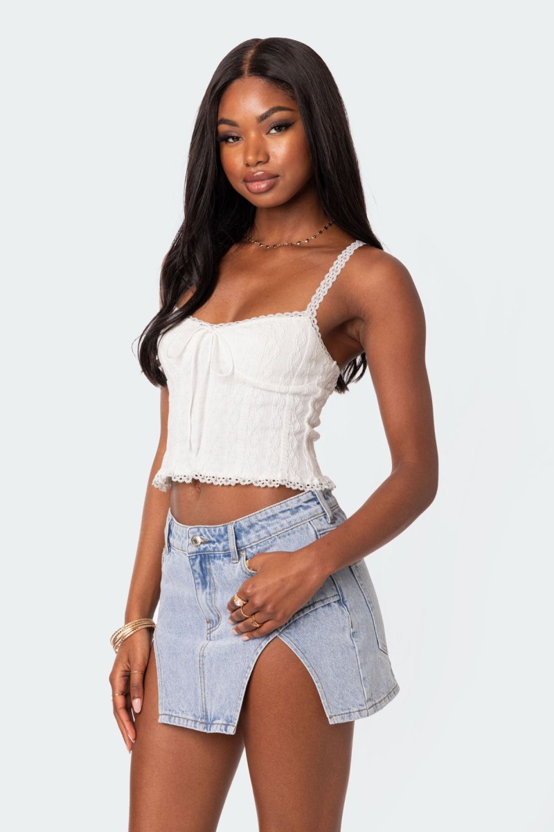 Edikted Lacey Knit Tank Crop Tops Light Blue | USA FX876907E2