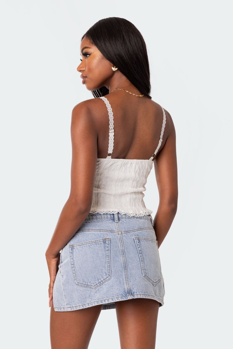 Edikted Lacey Knit Tank Crop Tops Light Blue | USA FX876907E2