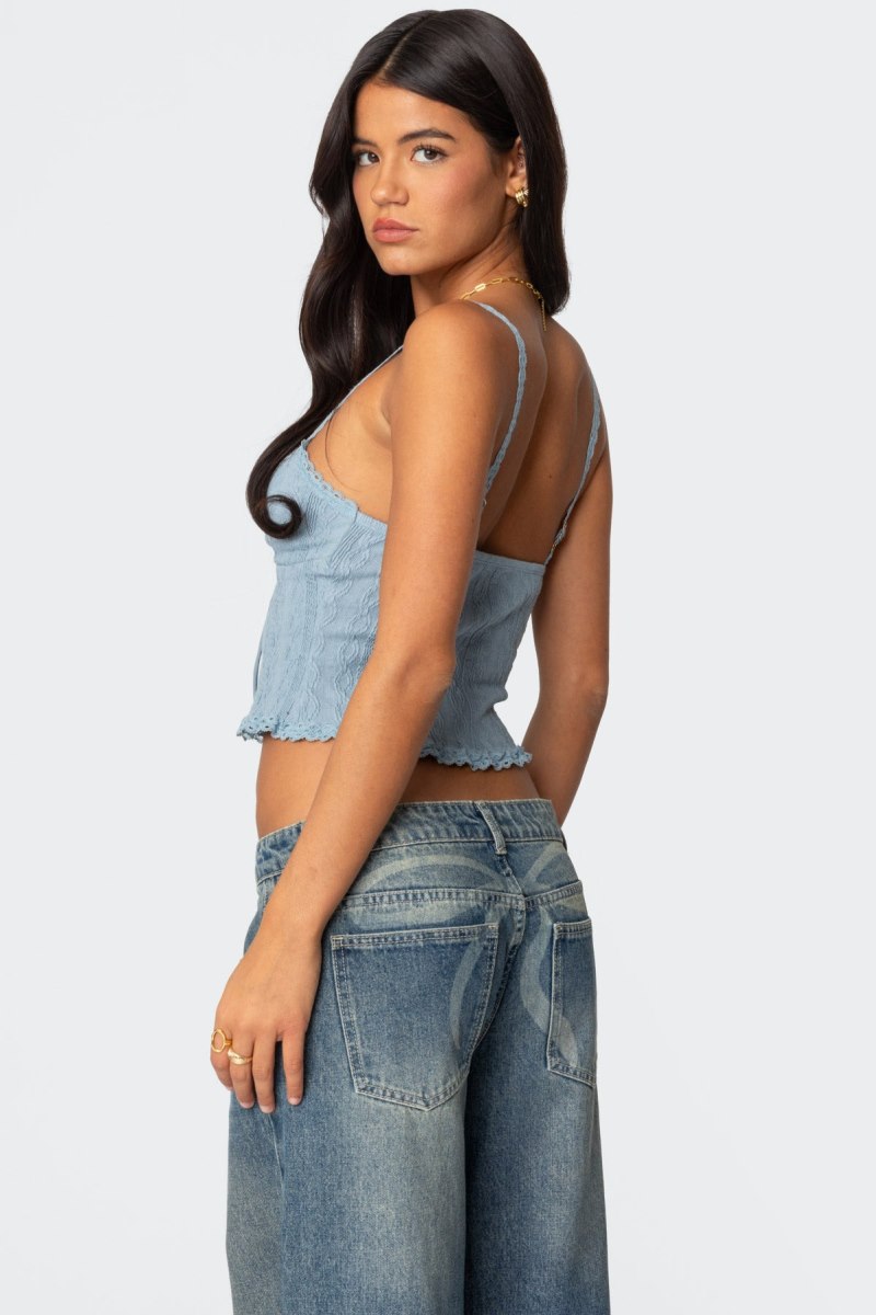 Edikted Lacey Knit Tank Top Light Blue | USA VK273817Q4