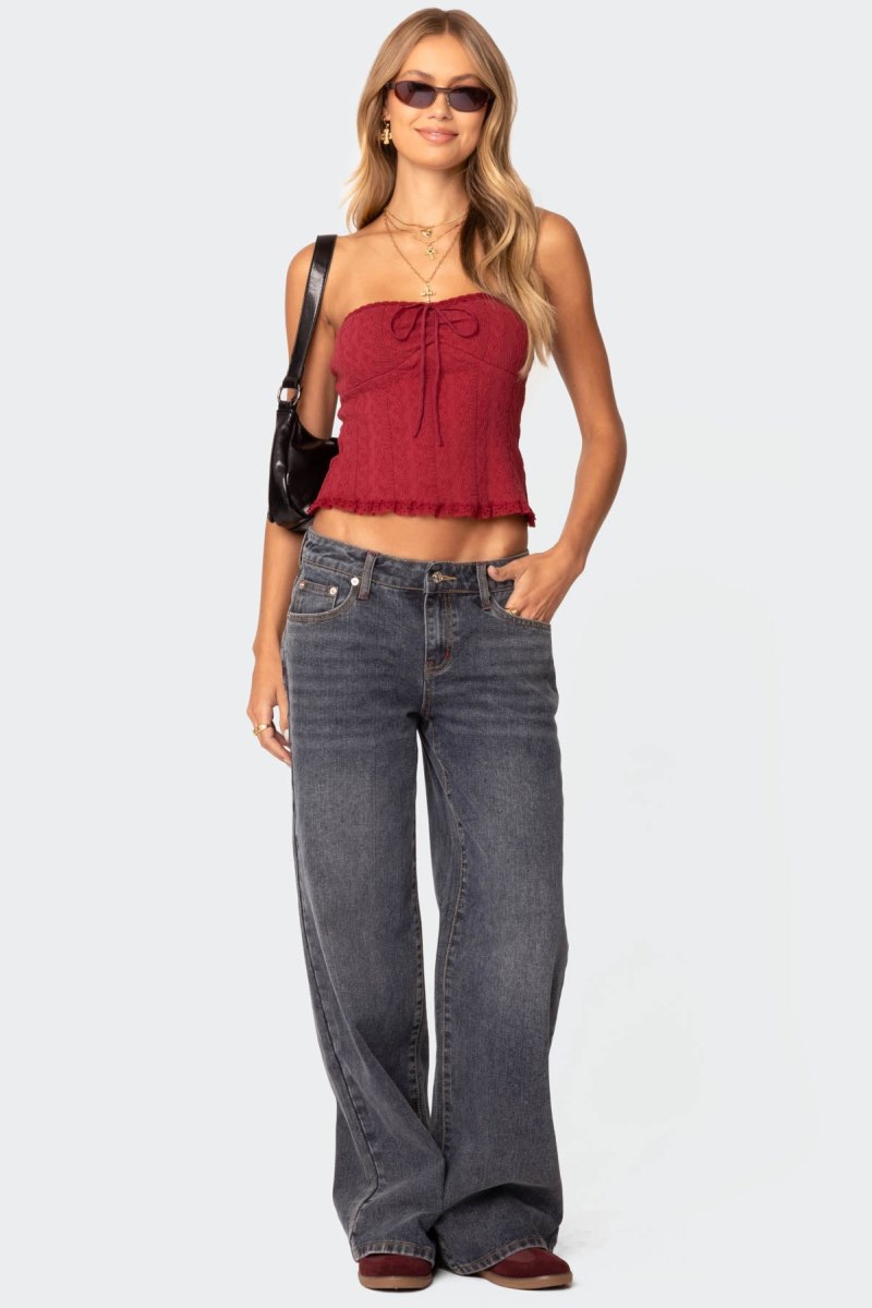 Edikted Lacey Knit Tube Strapless Tops Burgundy | USA GI763166M4