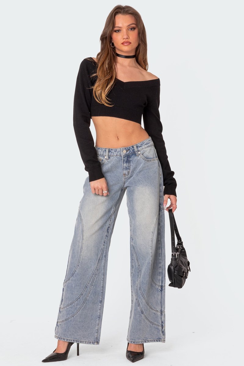 Edikted Lainey V Neck Knit Crop Tops Black | USA UP736113F8