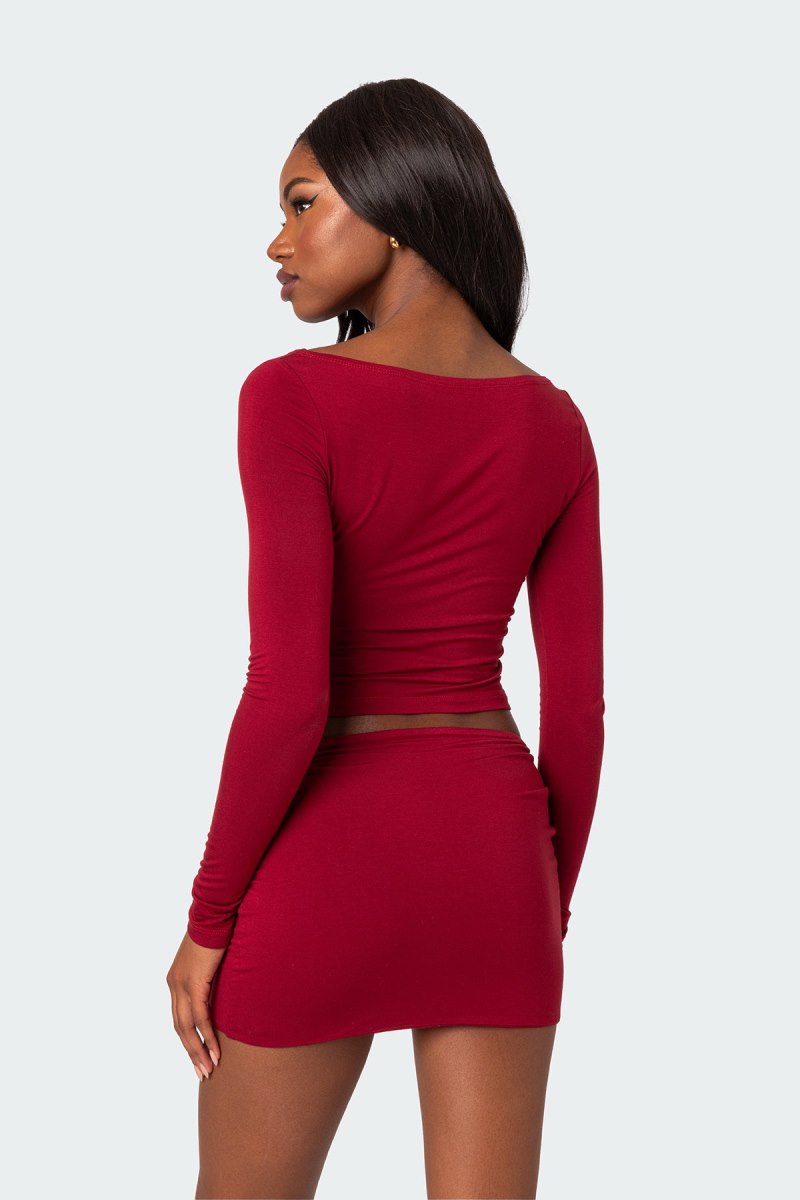 Edikted Lara Cut Out Twist Front Long Sleeve Tops Burgundy | USA CY767716Q6