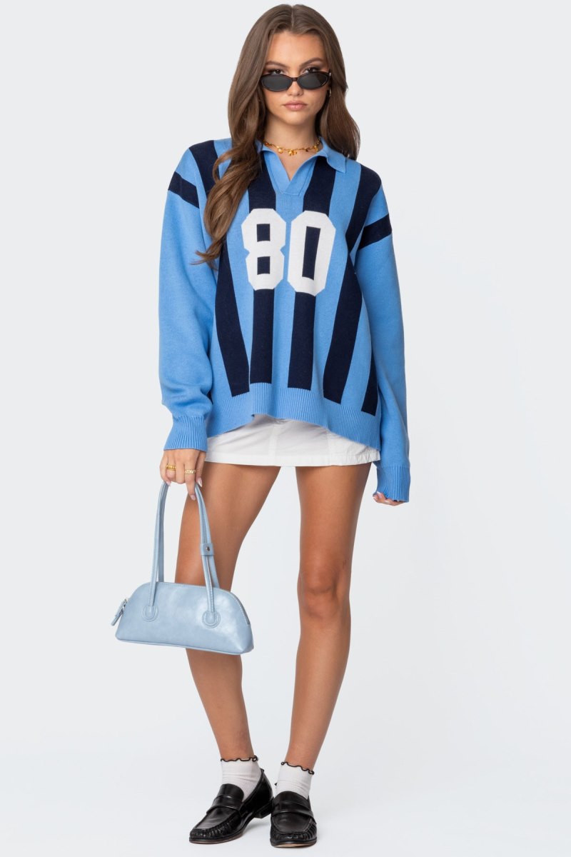 Edikted Larson Oversized Polo Sweater Blue And Navy | USA XH740774I6