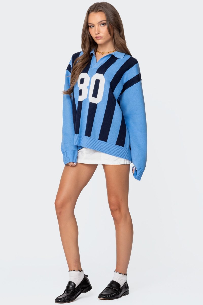 Edikted Larson Oversized Polo Sweater Blue And Navy | USA XH740774I6
