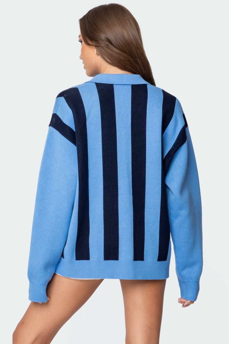 Edikted Larson Oversized Polo Sweater Blue And Navy | USA XH740774I6