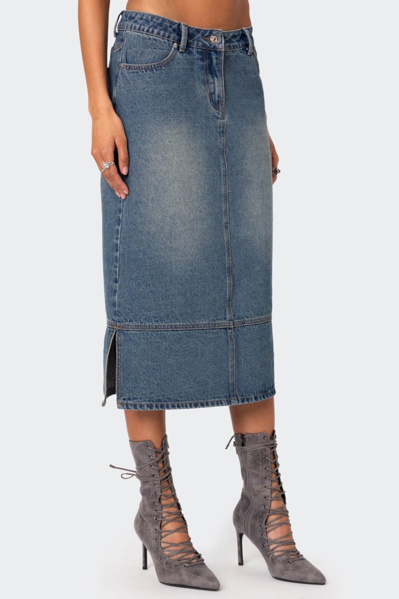 Edikted Lassy Washed Denim Midi Skirts Blue Washed | USA CS947934U9