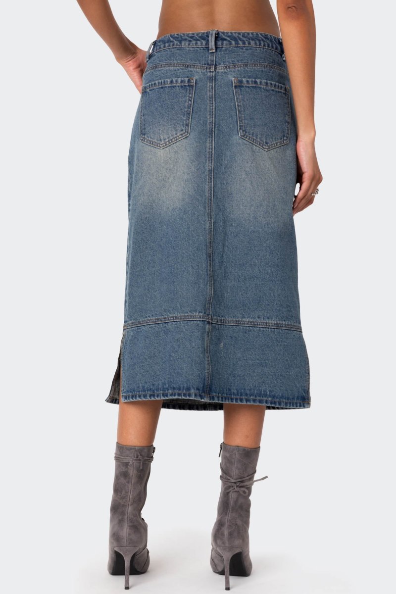 Edikted Lassy Washed Denim Midi Skirts Blue Washed | USA CS947934U9