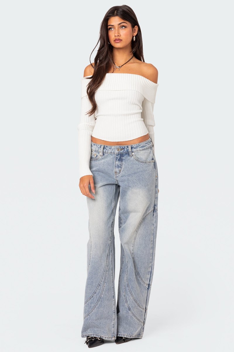 Edikted Lauren Fold Over Knitted Tops White | USA XQ951065R0