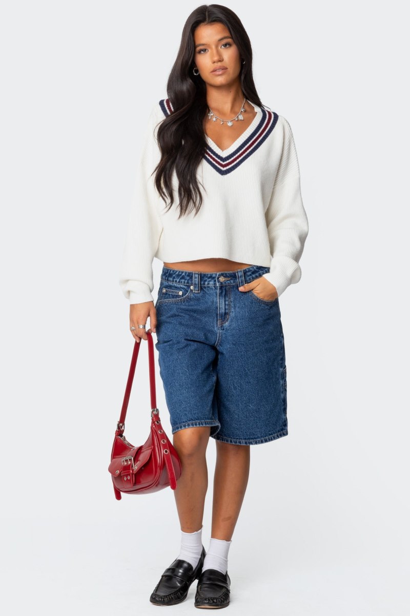 Edikted Lauryl V Neck Sweater Long Sleeve Tops White | USA GT814881H3