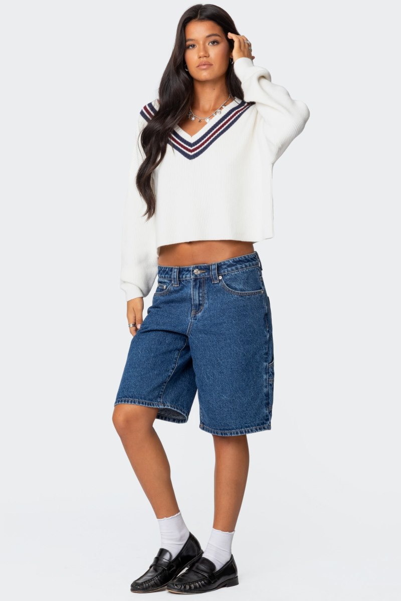 Edikted Lauryl V Neck Sweater Long Sleeve Tops White | USA GT814881H3