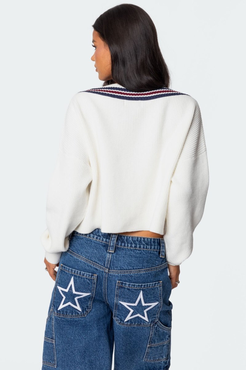 Edikted Lauryl V Neck Sweater Long Sleeve Tops White | USA GT814881H3