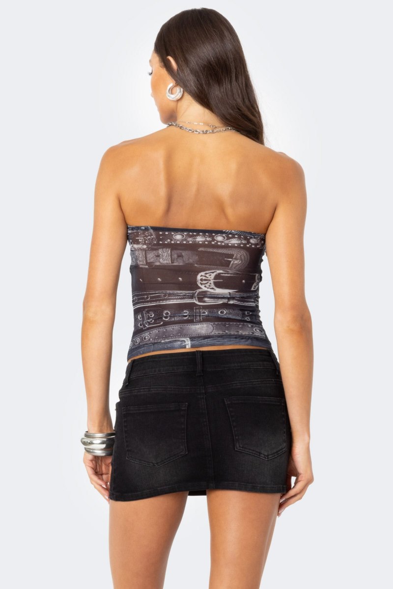 Edikted Layered Belt Mesh Tube Strapless Tops Black And White | USA WV330353J3
