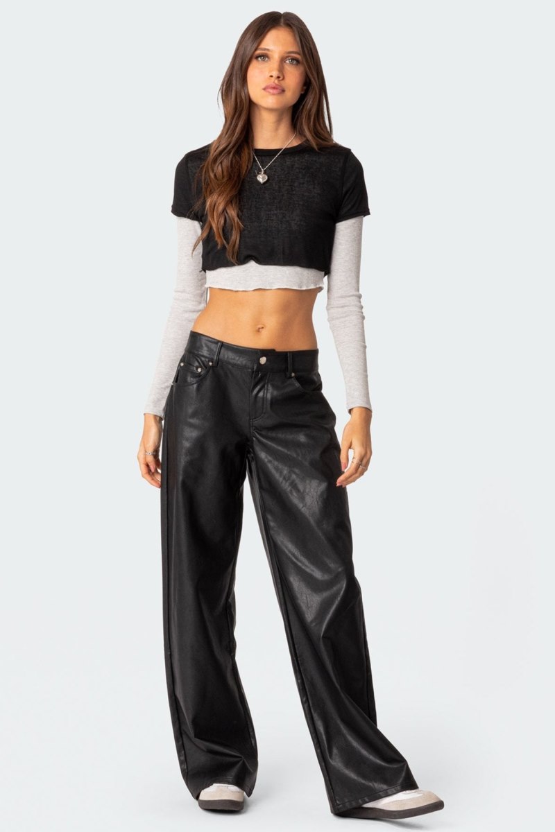 Edikted Layered Long Sleeve Tops Black And Gray | USA WD180078F7