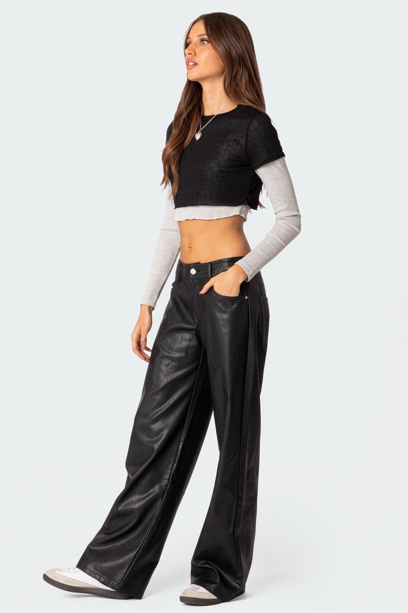 Edikted Layered Long Sleeve Tops Black And Gray | USA WD180078F7