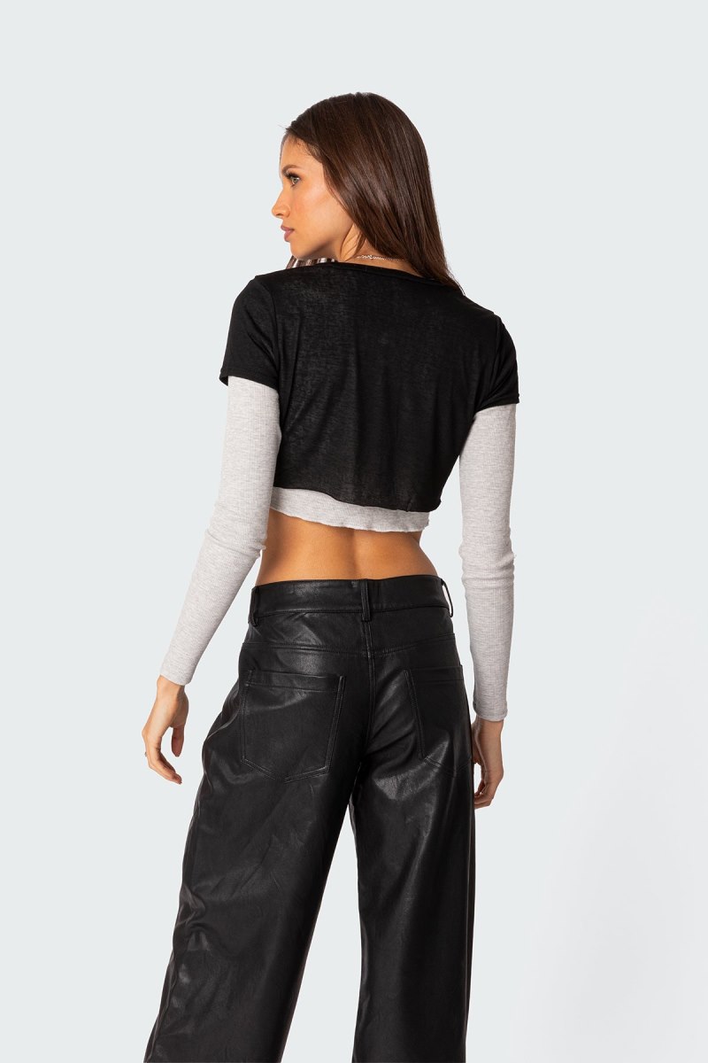 Edikted Layered Long Sleeve Tops Black And Gray | USA WD180078F7