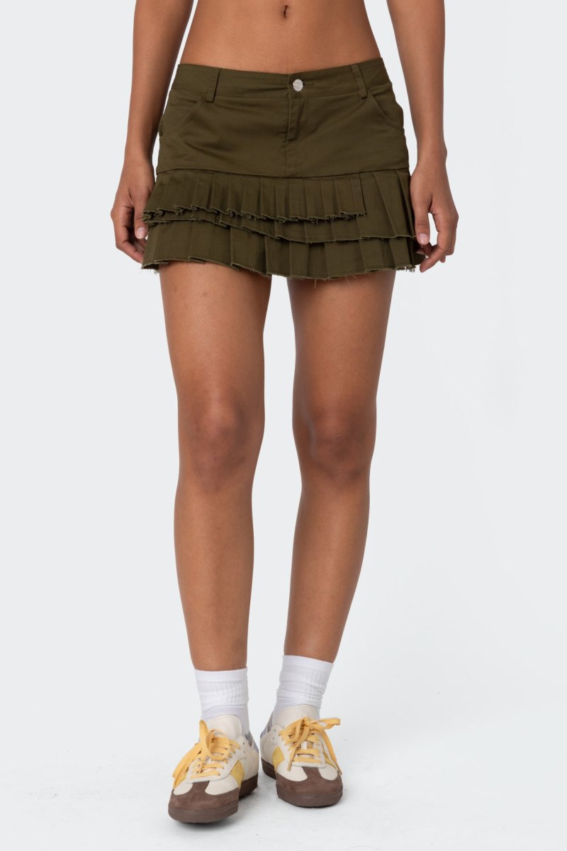 Edikted Layered Pleats Mini Skirts Olive | USA LW940984G7