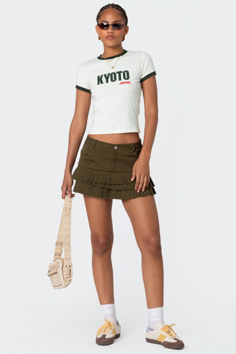 Edikted Layered Pleats Mini Skirts Olive | USA LW940984G7