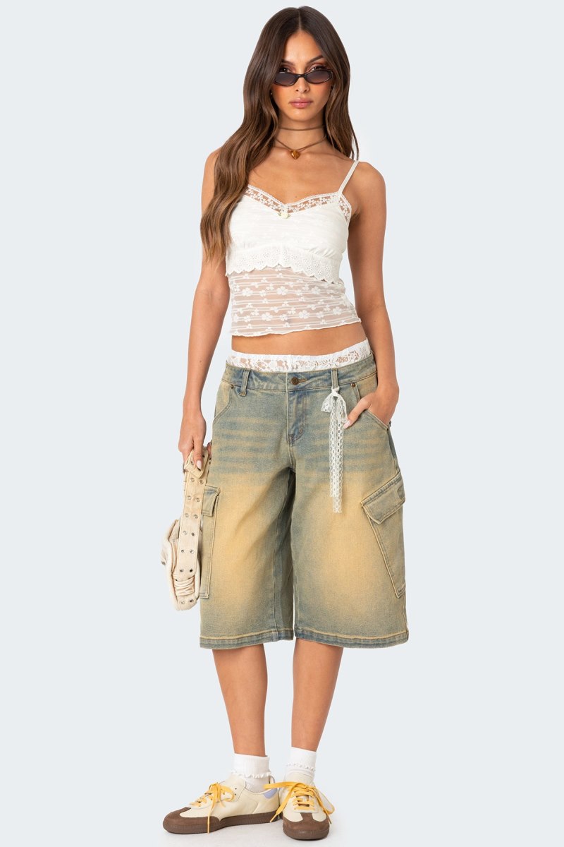 Edikted Layered Sheer Lace Tank Top White | USA GN952235R4