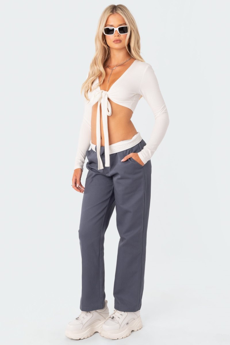 Edikted Layla Wrap Crop Long Sleeve Tops Black | USA SX071427U7