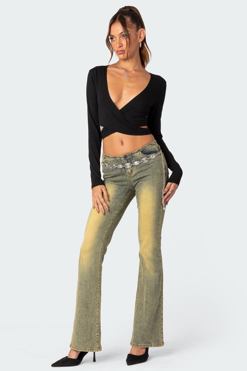 Edikted Layla Wrap Crop Tops Black | USA YK042914H3