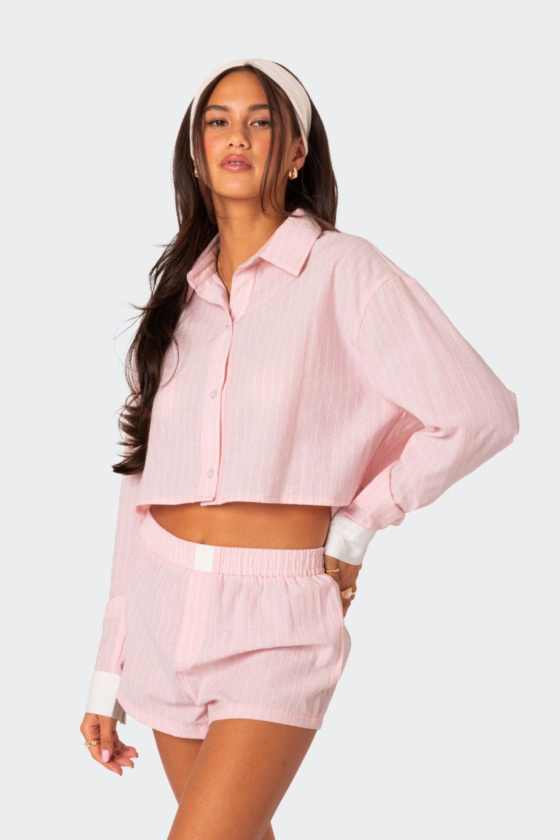 Edikted Lea Cropped Button Up Shirt Long Sleeve Tops Light Blue | USA DB269606V4