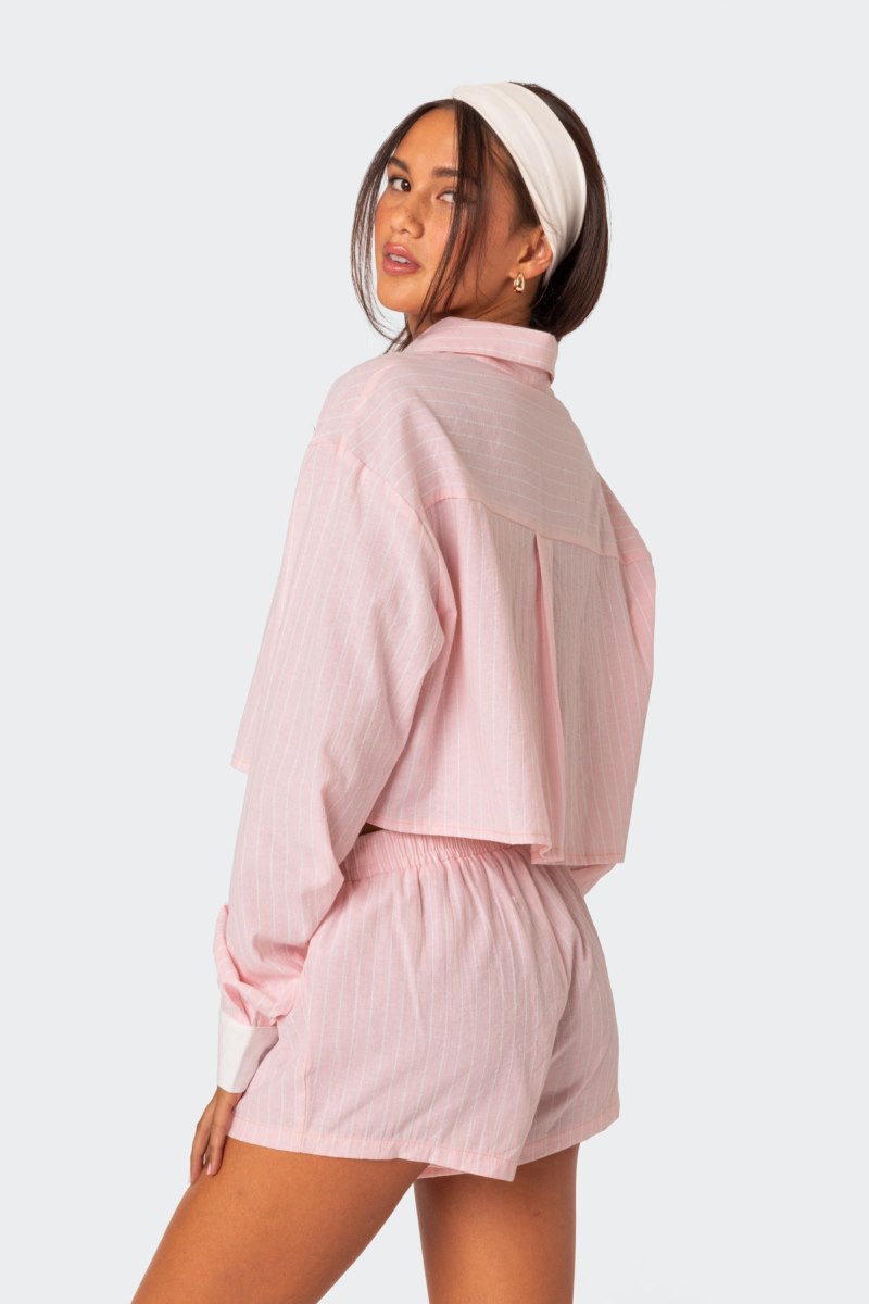 Edikted Lea Cropped Button Up Shirt Long Sleeve Tops Light Blue | USA DB269606V4