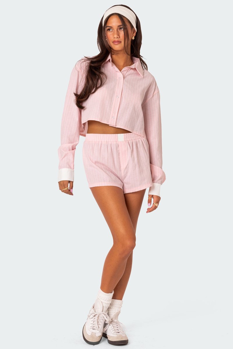 Edikted Lea Cropped Button Up Shirt Long Sleeve Tops Light Blue | USA DB269606V4