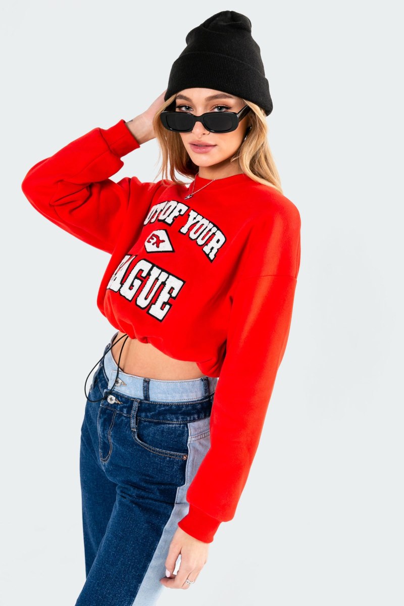 Edikted League Cropped Sweatshirt Crop Tops Red | USA RO191679I1