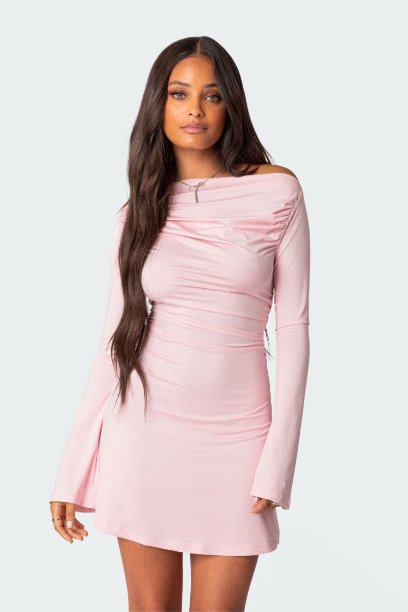 Edikted Leena Gathered Mini Dress Pink | USA PD785238K7