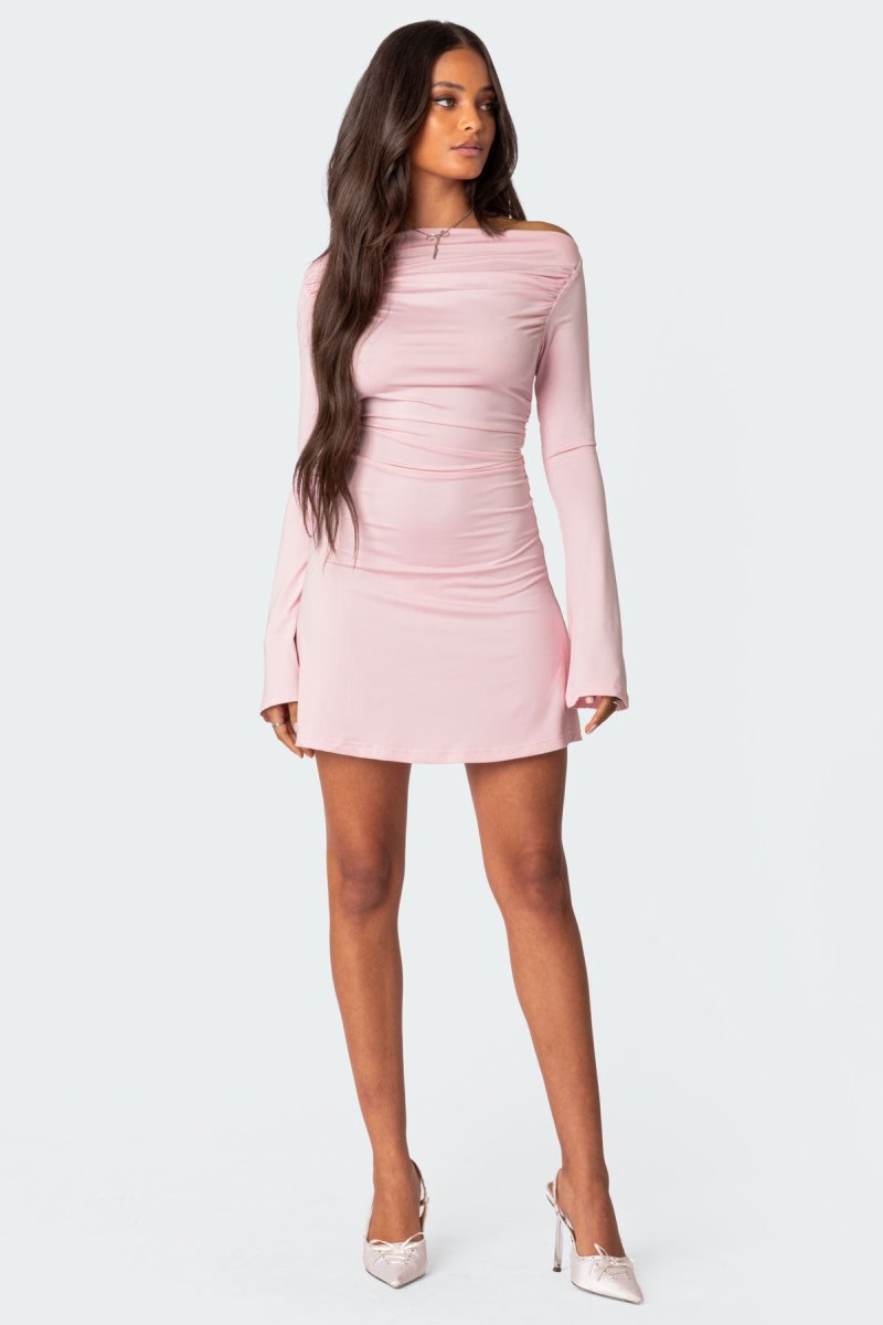 Edikted Leena Gathered Mini Dress Pink | USA PD785238K7