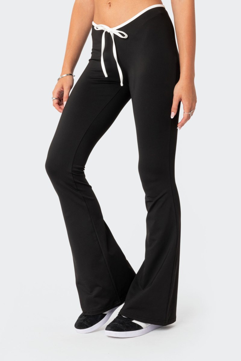 Edikted Leighton Contrast Tie Flared Pants Black And White | USA UO059305R5