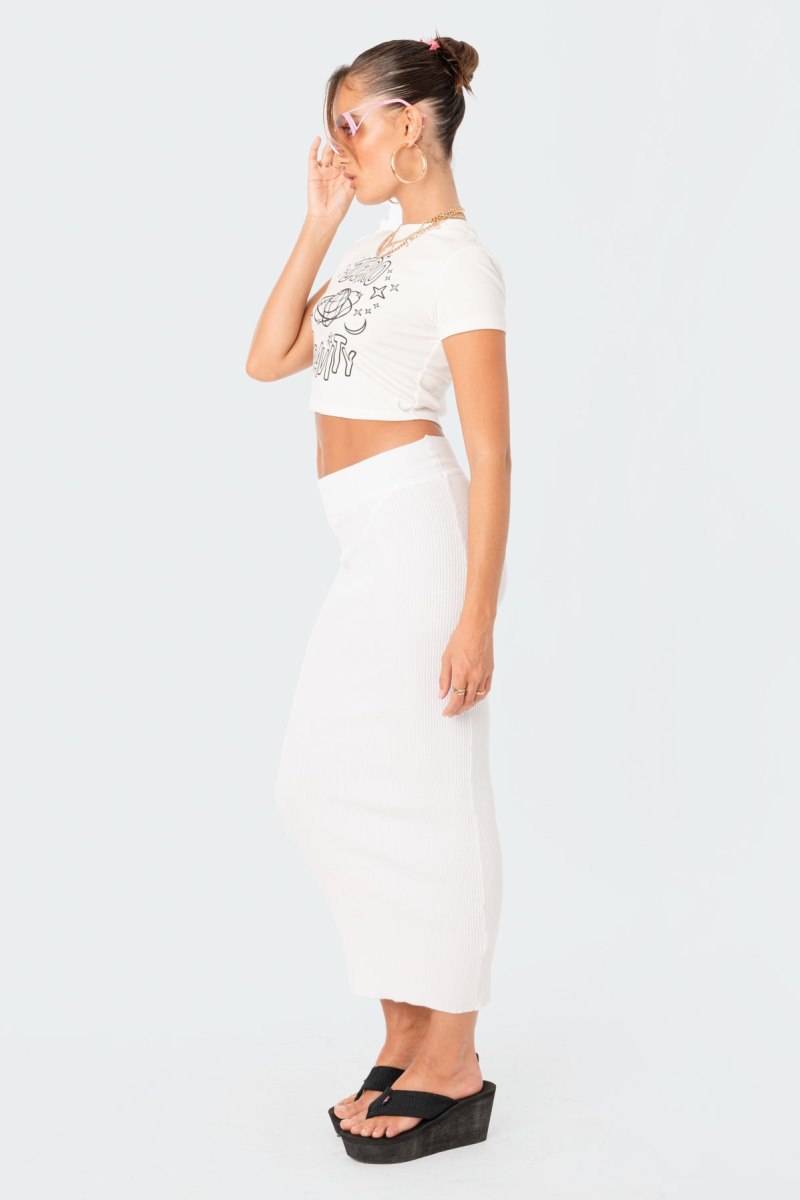 Edikted Leila Knitted Maxi Skirts White | USA XS146144Q7