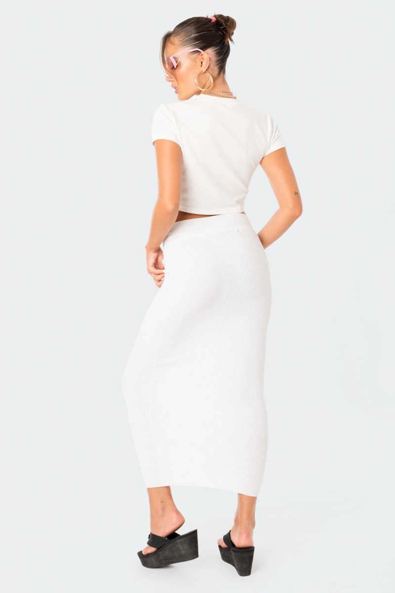 Edikted Leila Knitted Maxi Skirts White | USA XS146144Q7