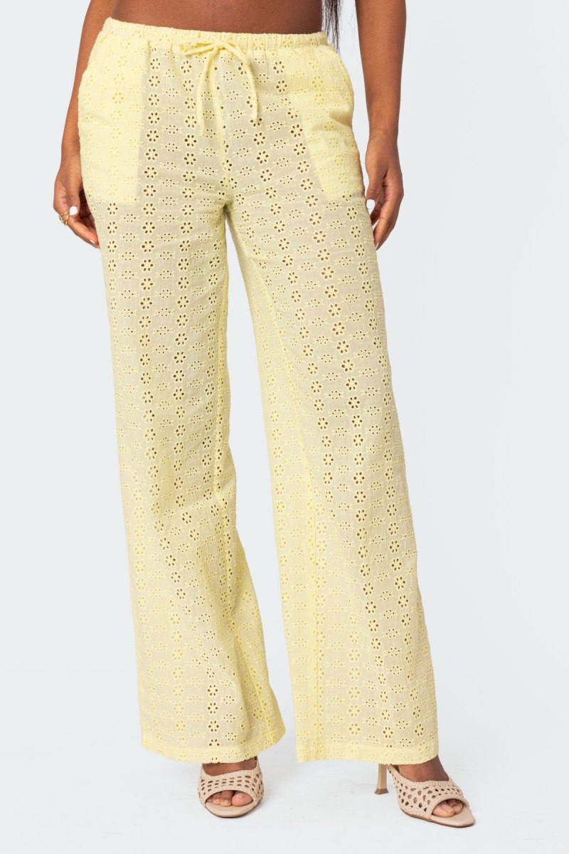 Edikted Lemon Lacey Cotton Pants White | USA RE055825S3