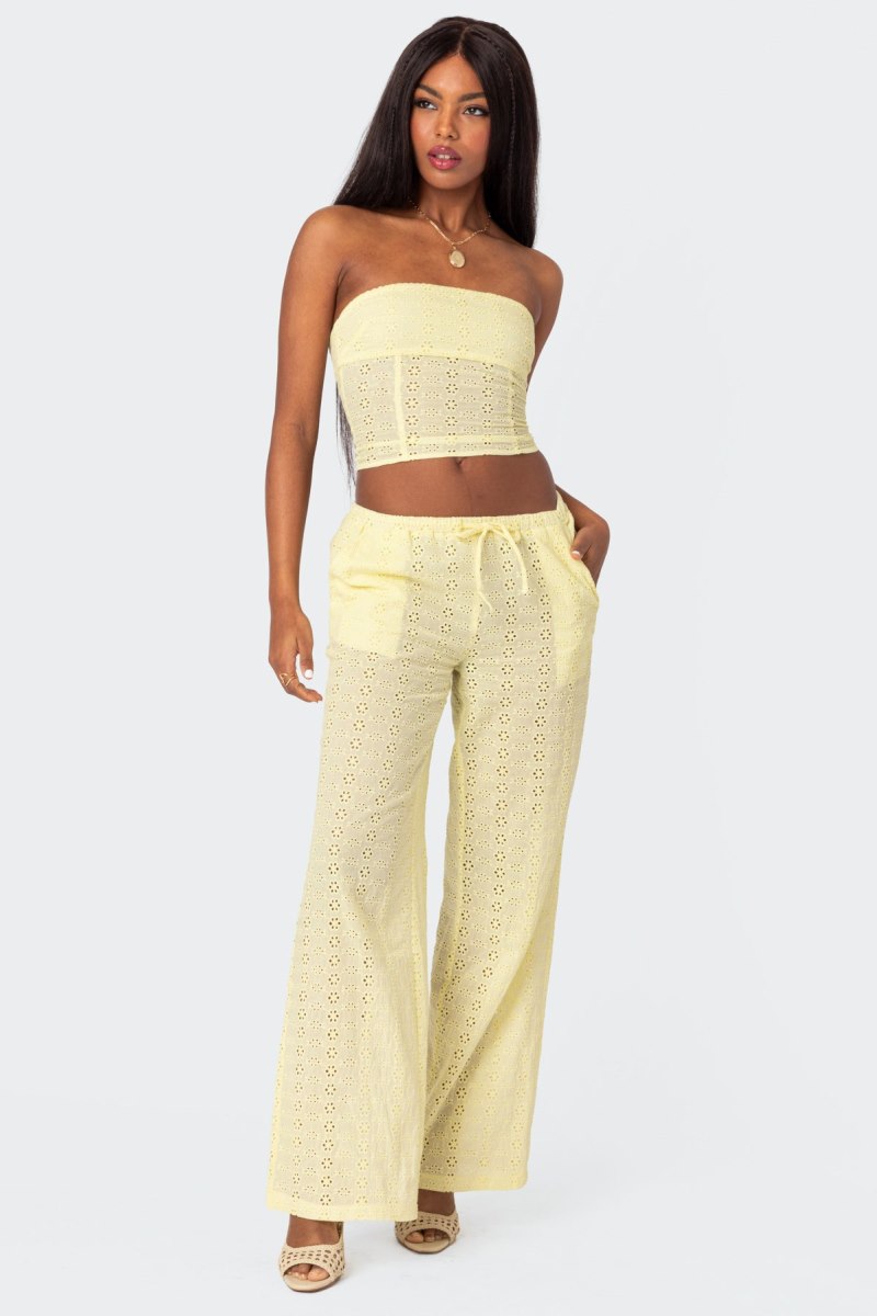 Edikted Lemon Lacey Cotton Pants White | USA RE055825S3